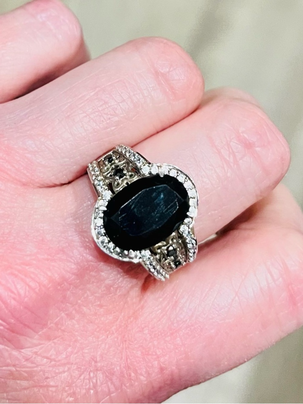 Vintage Sterling Silver Black Onyx Cocktail Ring DP 925 Size 7.25 - Picture 15 of 15